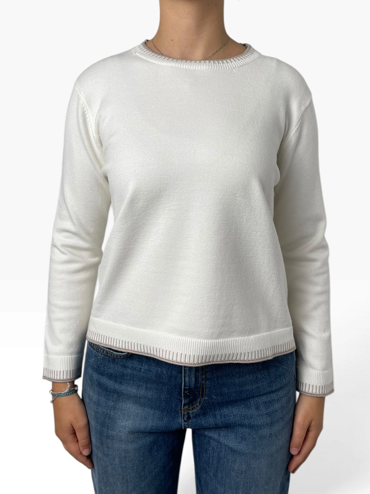 Maglia girocollo bordi a contrasto Donna  -  31747KA