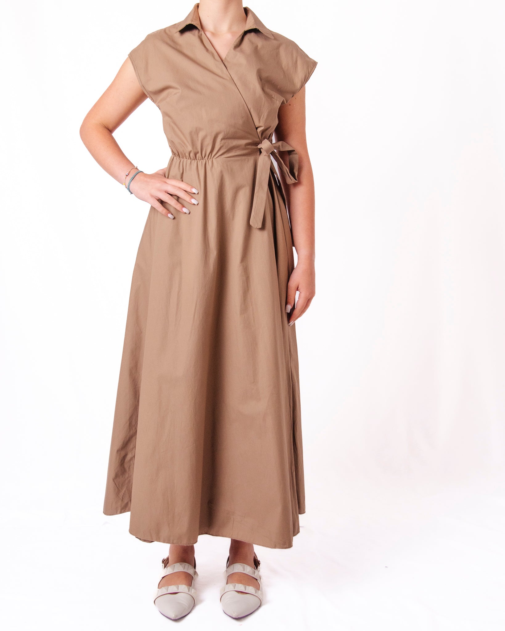 Abito Kos senza maniche scollatura arricciata spacco laterale Donna  -  12227EC