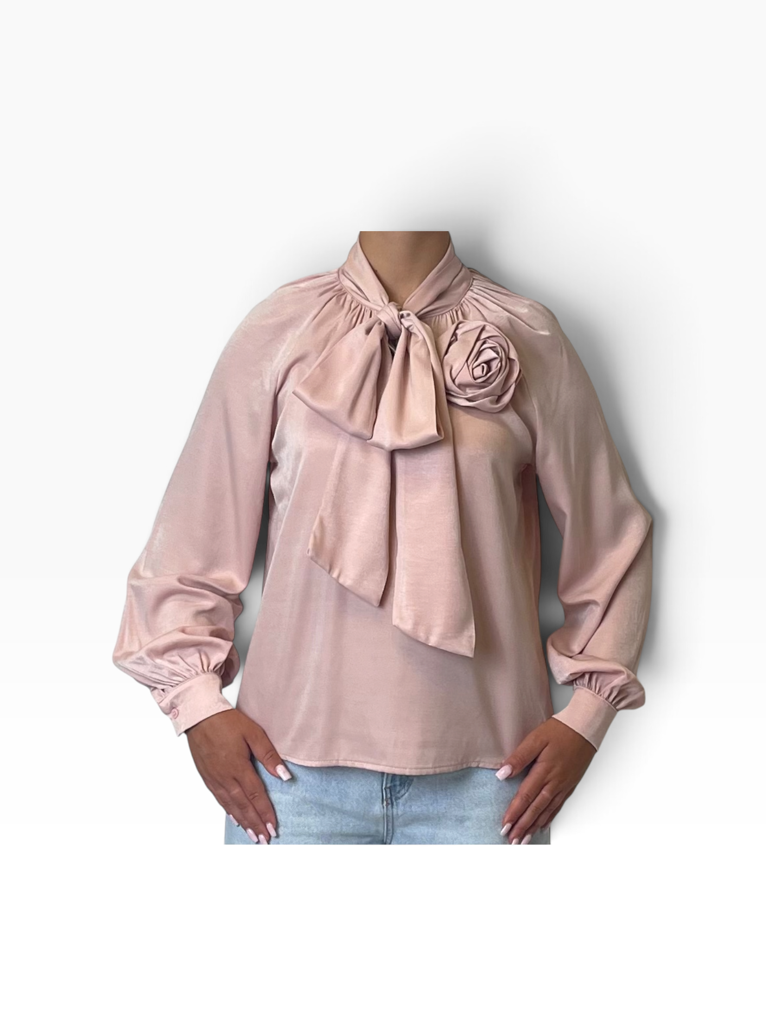 Camicia fiocco applicazione rosa satinata Donna  -  12859CI