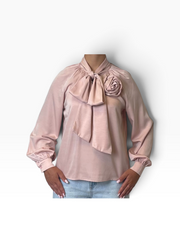 Camicia fiocco applicazione rosa satinata Donna  -  12859CI