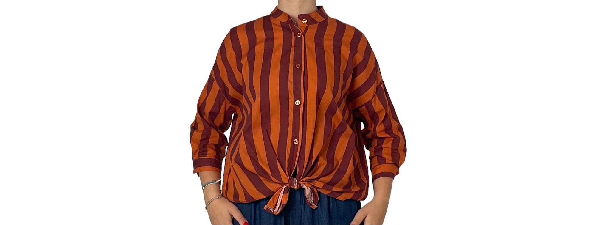Camicia a Righe con Annodatura Frontale Donna  -  164R