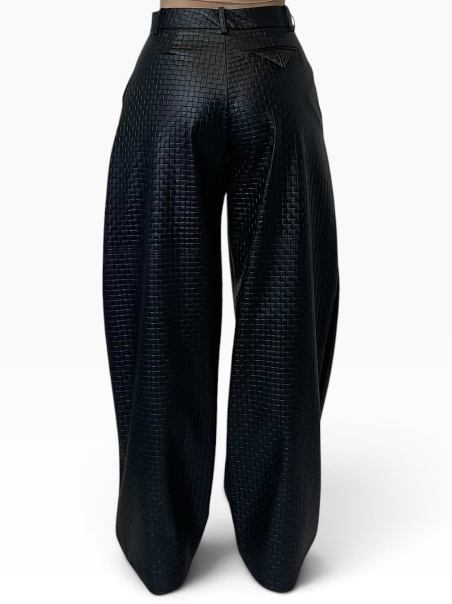 Pantaloni effetto pelle intrecciata larghi Donna  -  6214LU