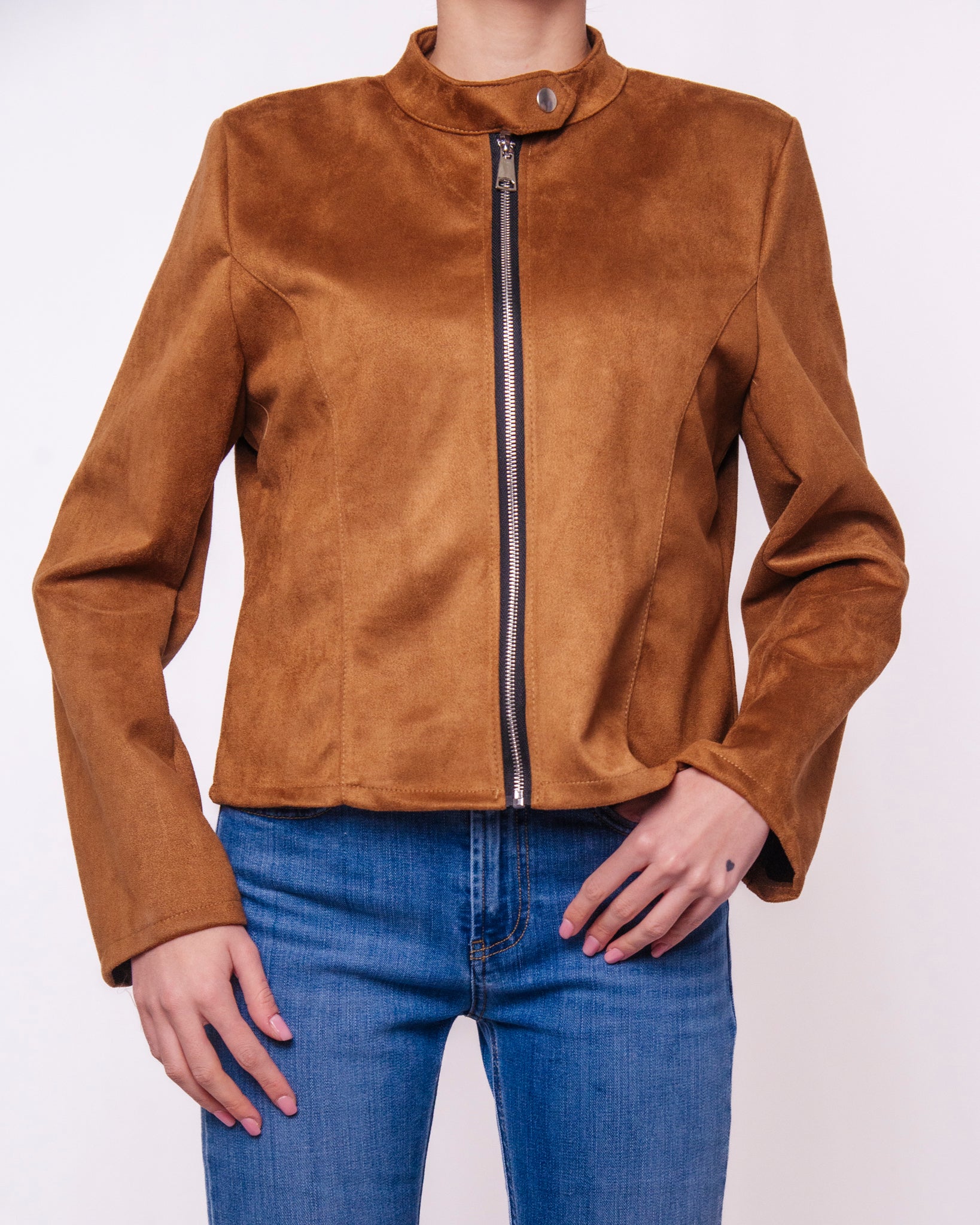Giacca in Suede con Zip e Collo alla Coreana Donna  -  25745EC