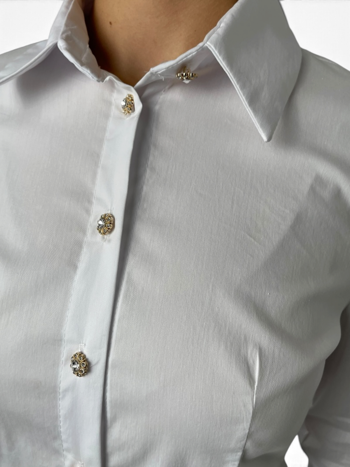 Camicia sciancrata con bottoni gioiello Donna  -  PP459T6