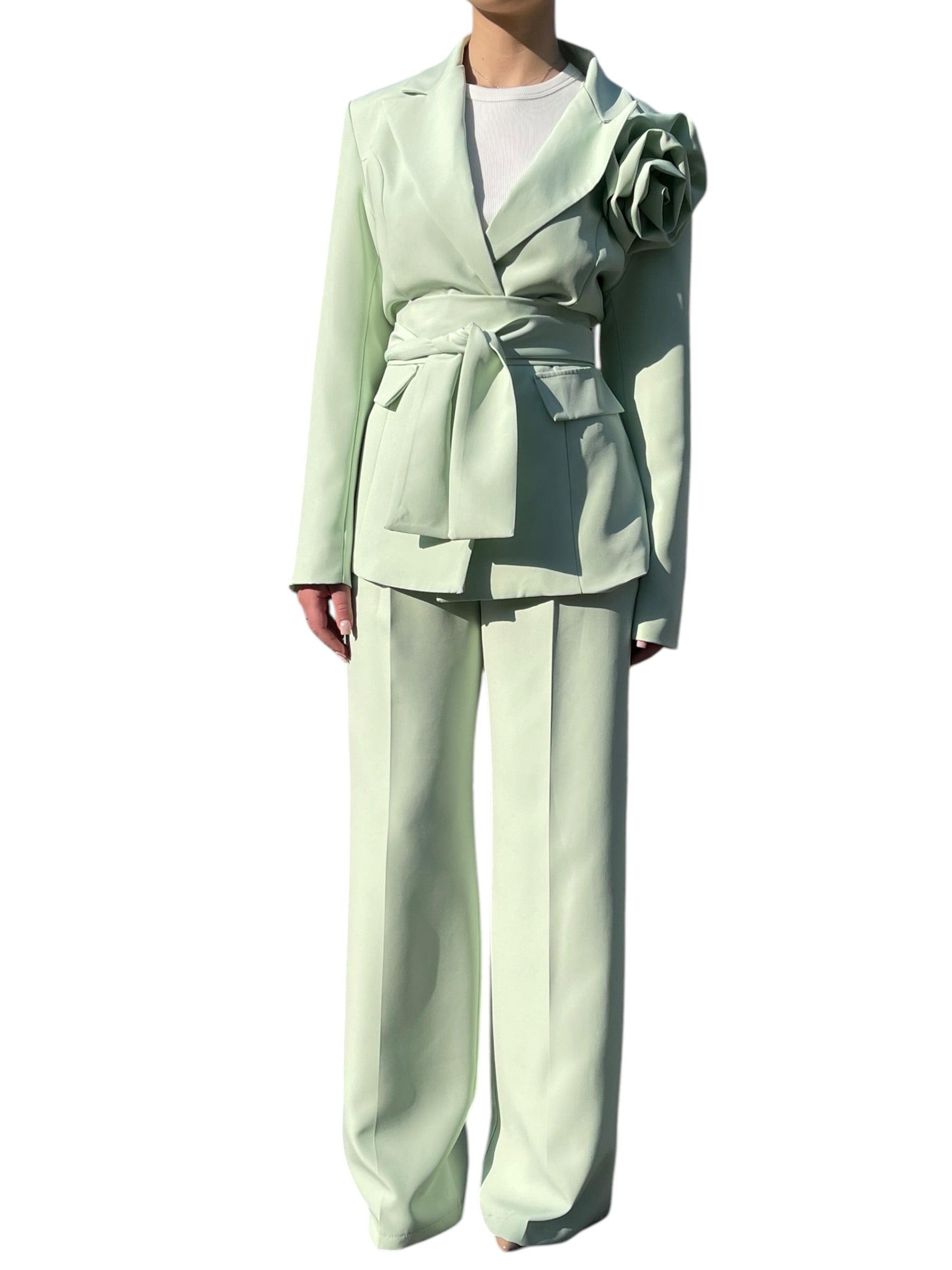 Completo blazer e pantalone wide leg con rosa applicata Donna  -  25119BO