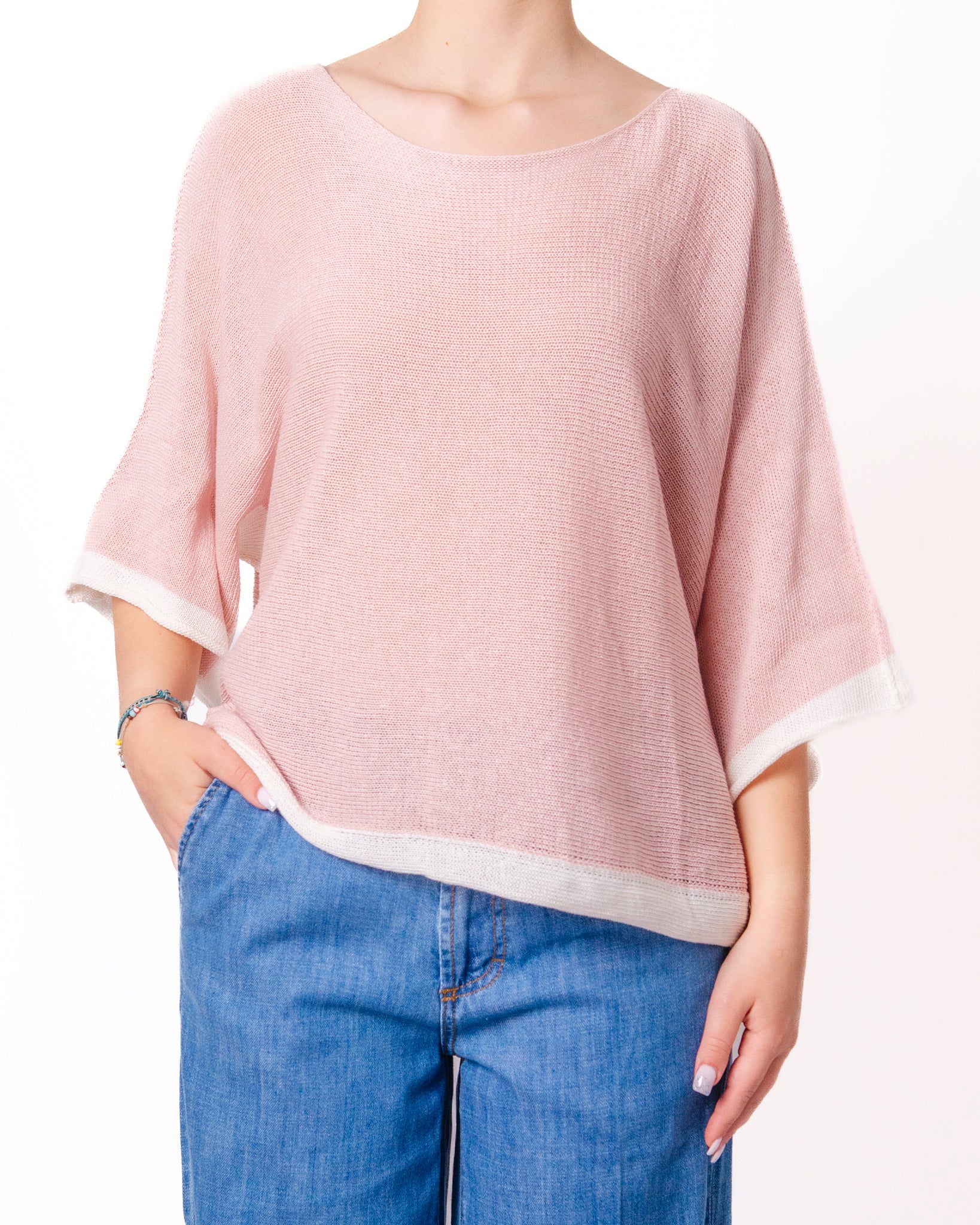 Maglia oversize a pipistrello bordi a contrasto Donna  -  8634KA