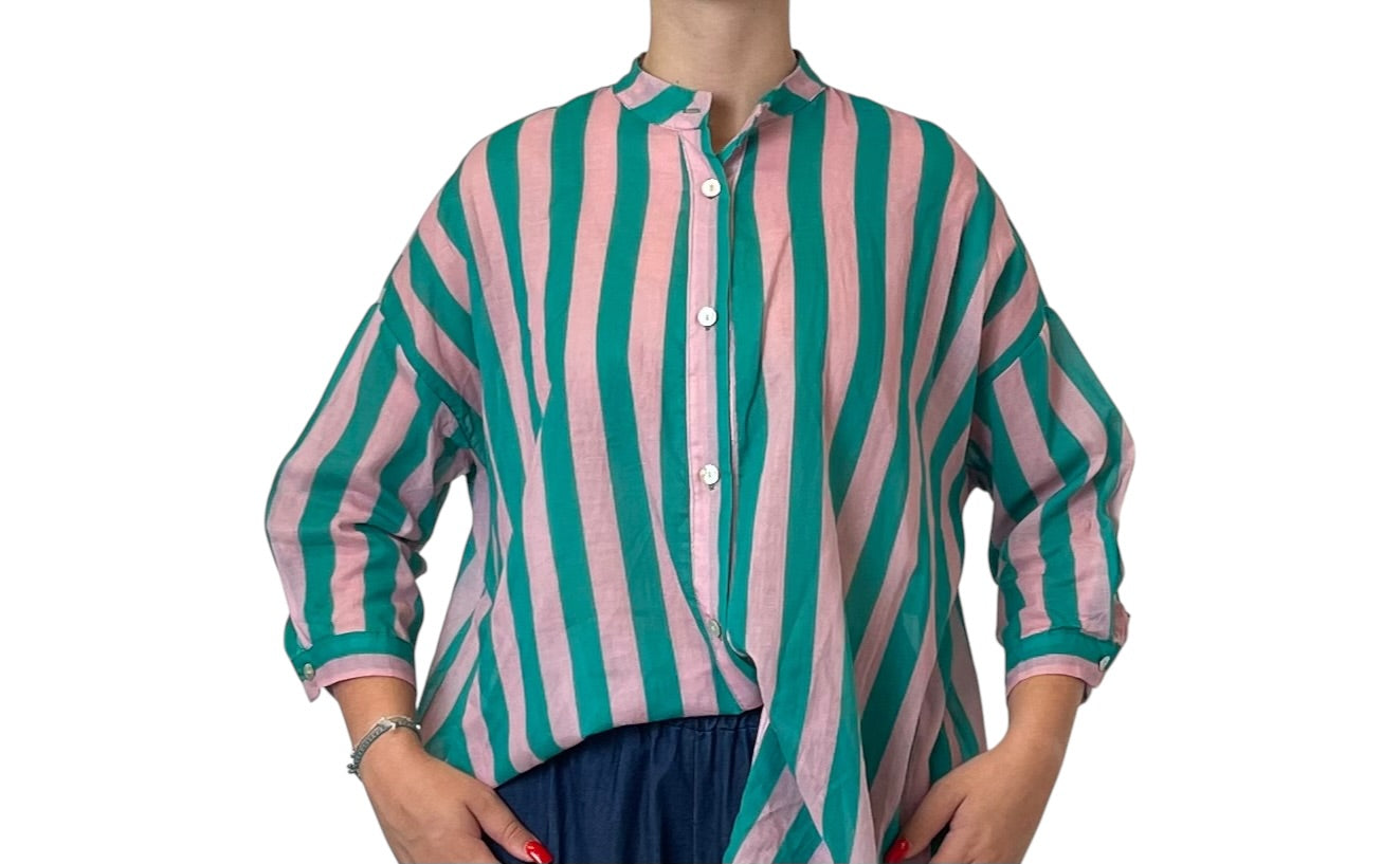 Camicia a Righe con Annodatura Frontale Donna  -  164R