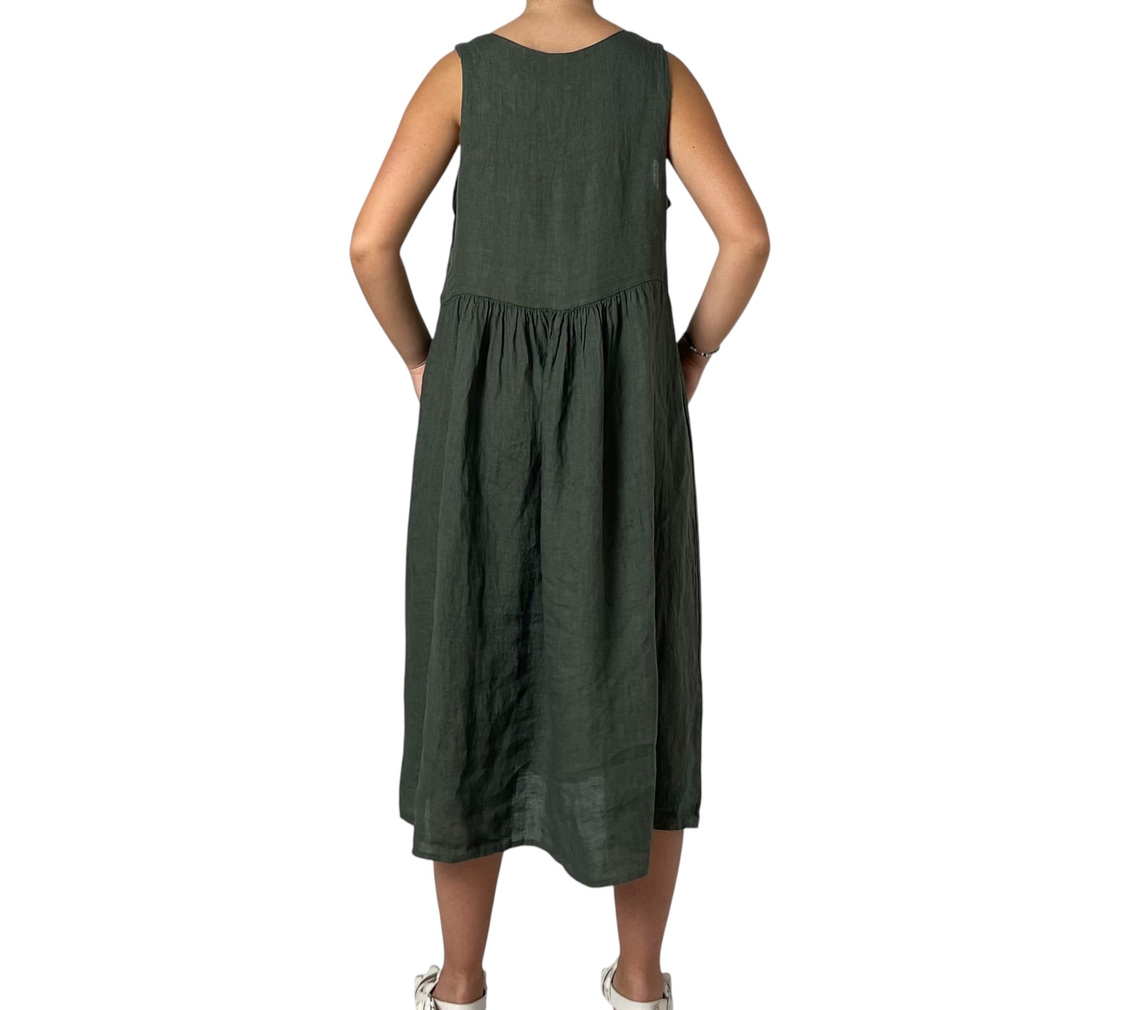 Abito Midi Svasato in Lino con Scollo a V Donna  -  2191KA