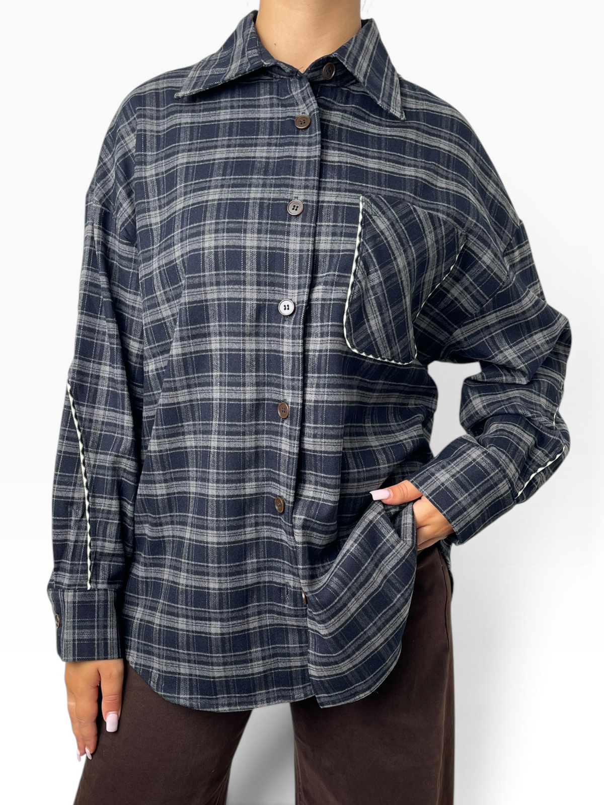 Camicia a quadri con profili a contrasto Donna  -  2007KA