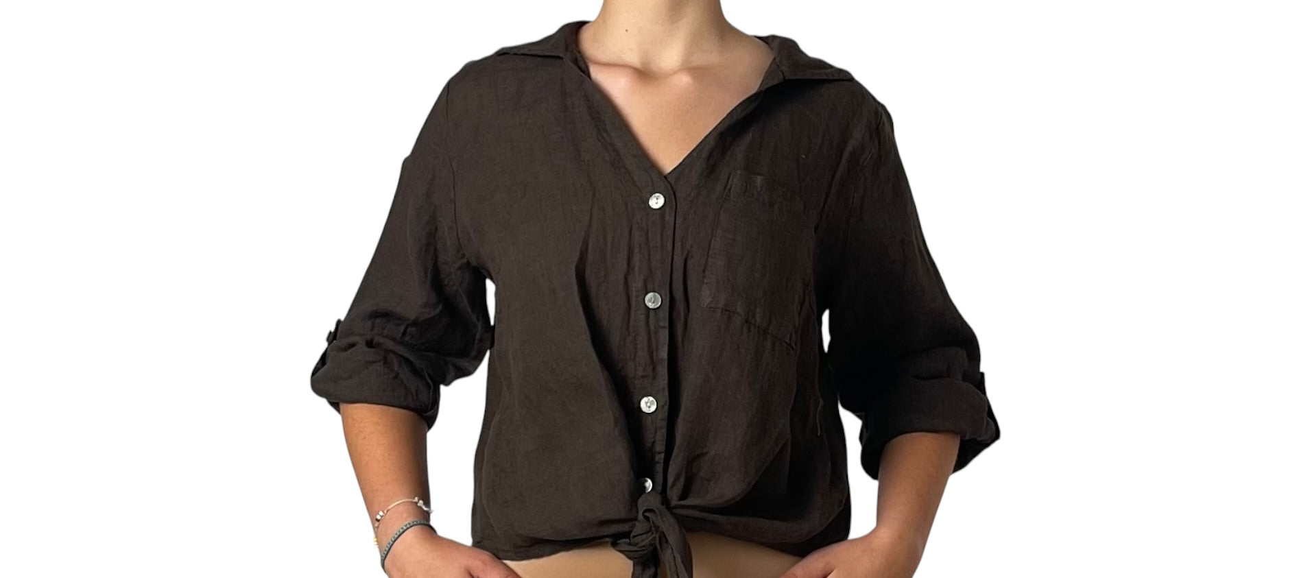 Camicia in Lino Rosa con Nodo in Vita Donna  -  2202EC