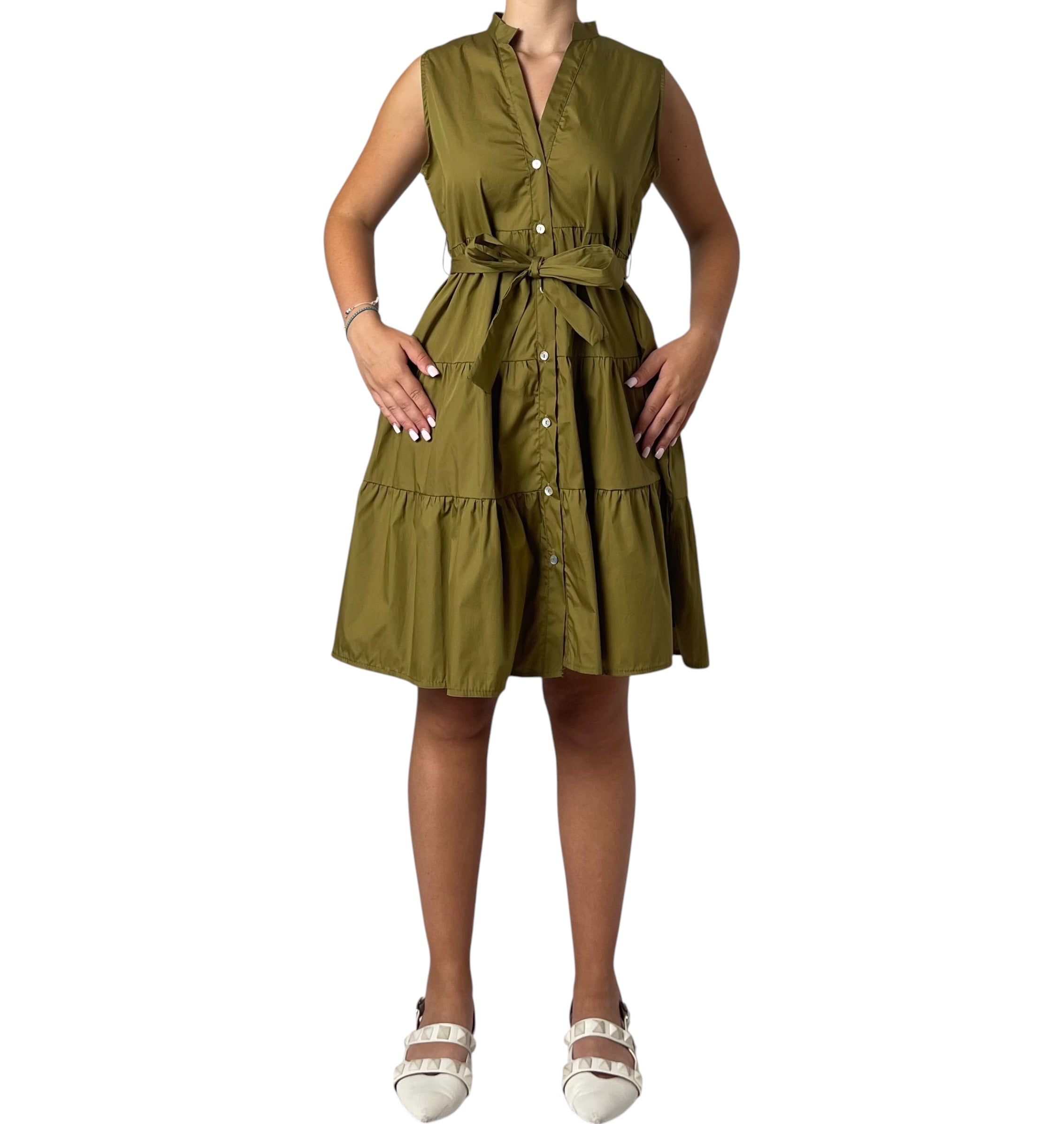 Abito Midi Smanicato con Scollo a V Donna  -  9323KA