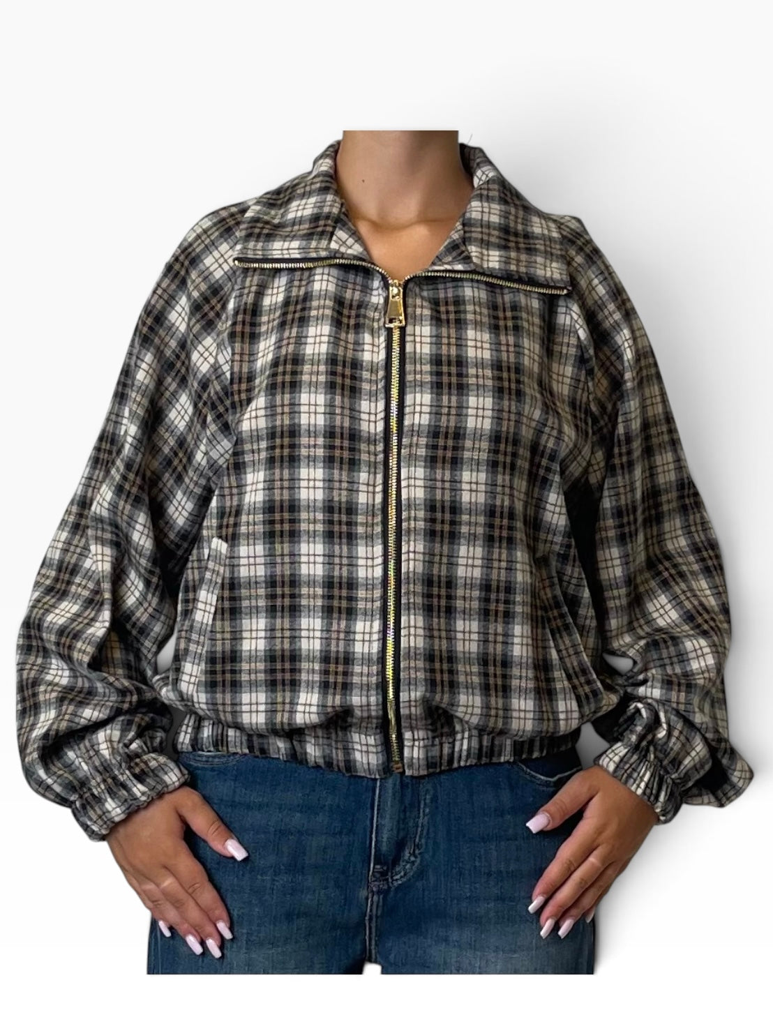 Bomber quadri zip fondo elasticizzato Donna  -  26304KA
