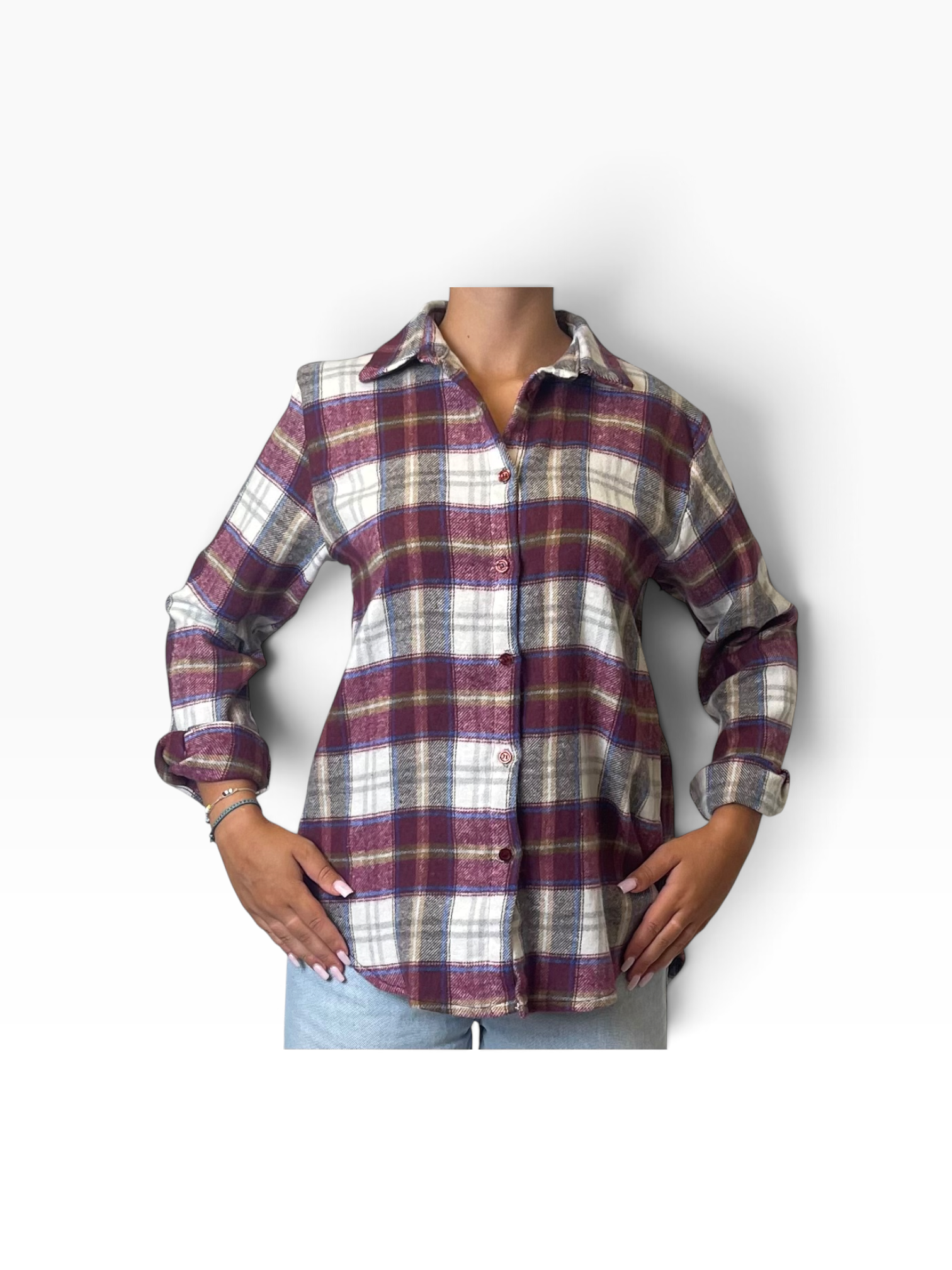 Camicia flanella quadri fondo arrotondato Donna  -  A35KA