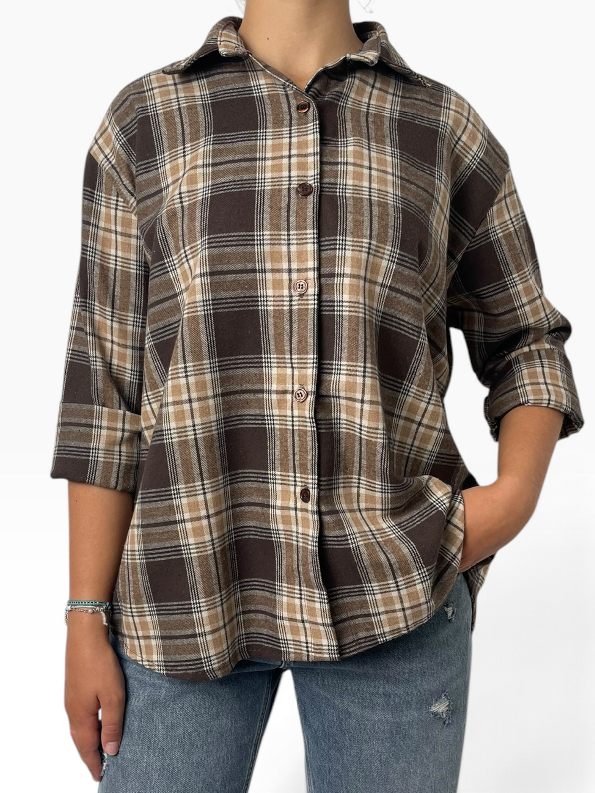 Camicia scozzese oversize effetto flanella Donna  -  25371V