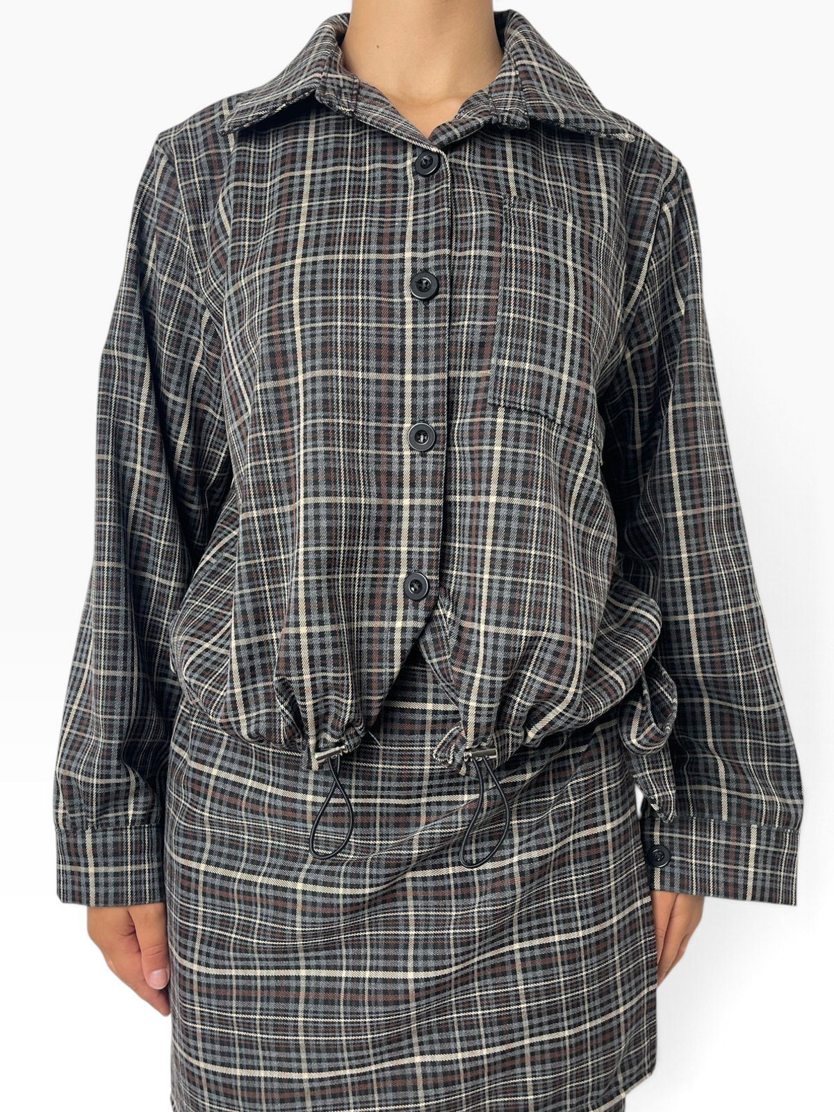 Giacca scozzese oversize con coulisse Donna  -  7269V