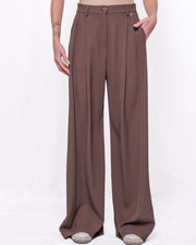 Pantaloni a gamba larga vita alta con piega Donna  -  M02N0019