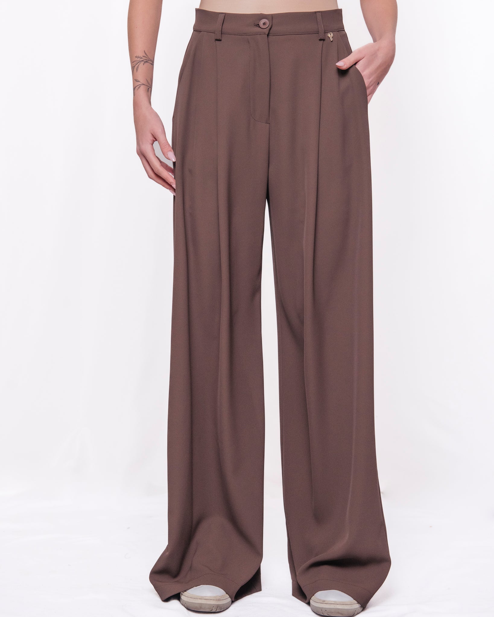 Pantaloni a gamba larga vita alta con piega Donna  -  M02N0019