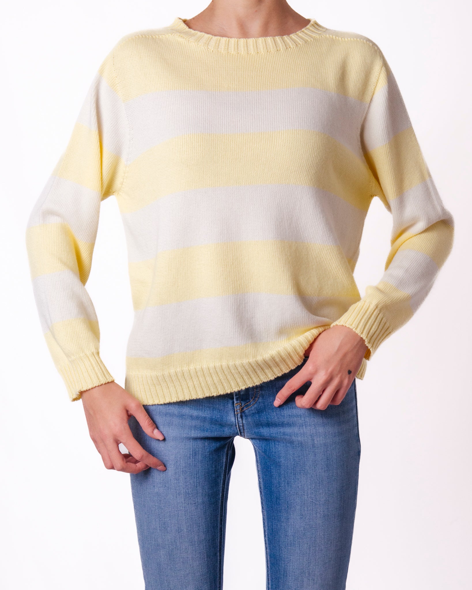 Maglione a Righe Larghe Scollo Tondo Manica Lunga Donna  -  82513KA