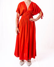Abito Lungo Stile Kaftan con Vita Smock e Nappine Donna  -  168UP