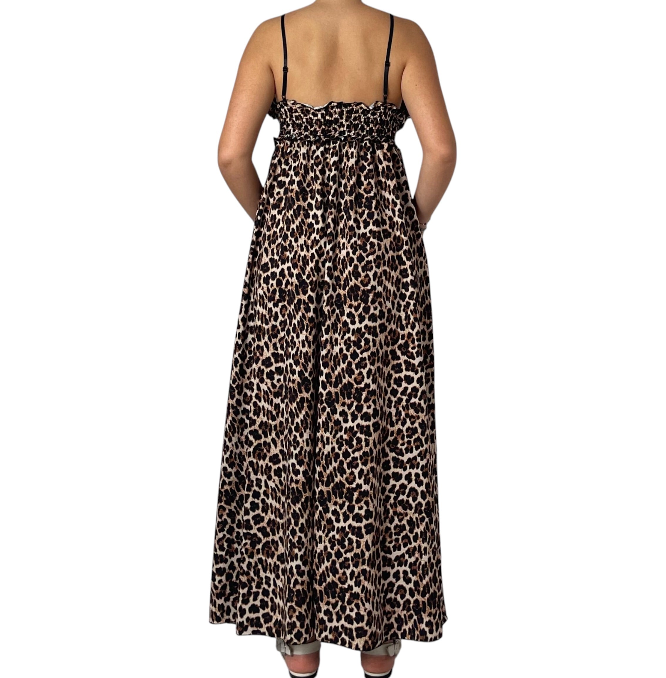 Abito Lungo con Spalline Sottili e Stampa Animalier Donna  -  01833EL