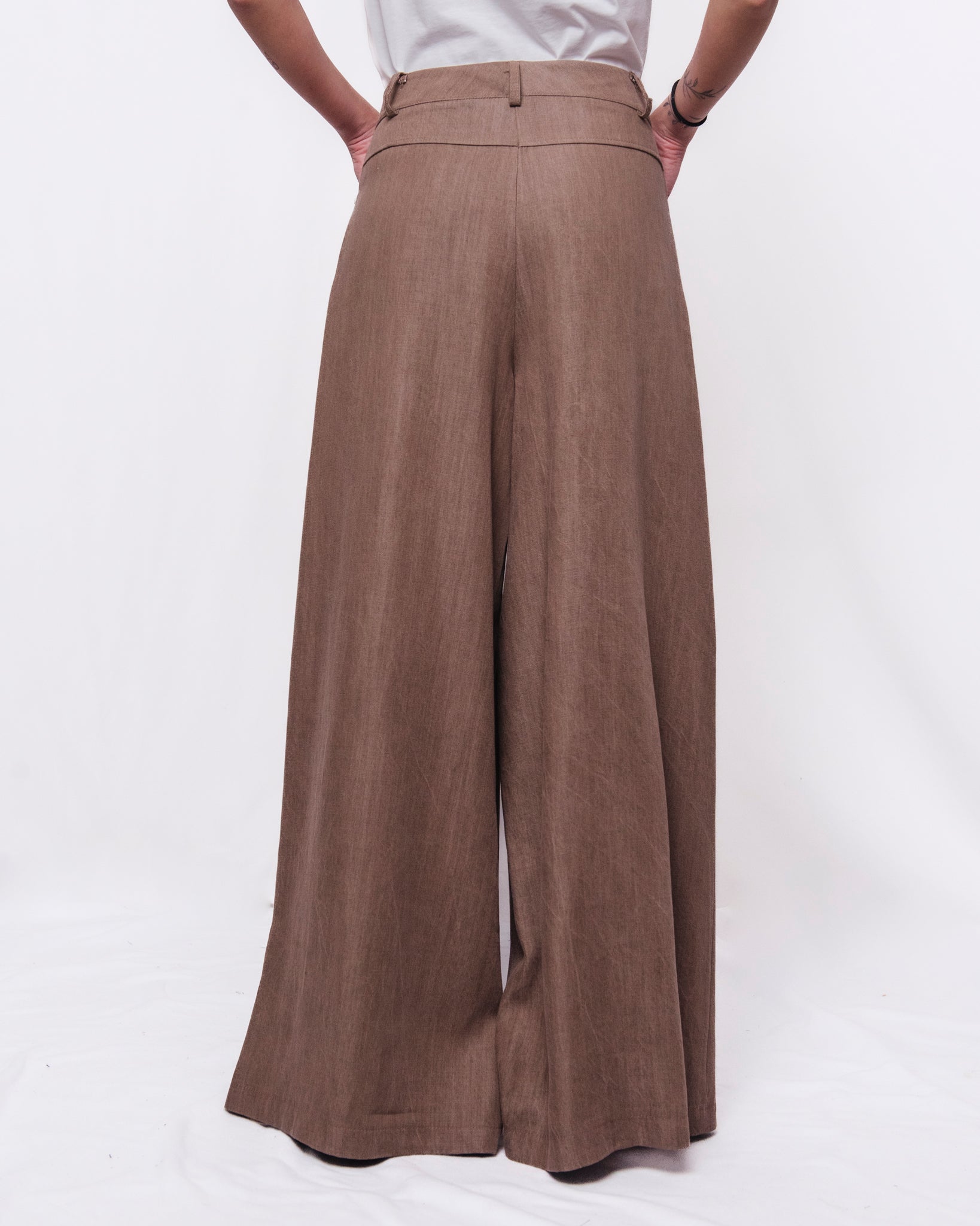Pantalone Wide Leg Vita Alta con Tasche Donna  -  S12132L