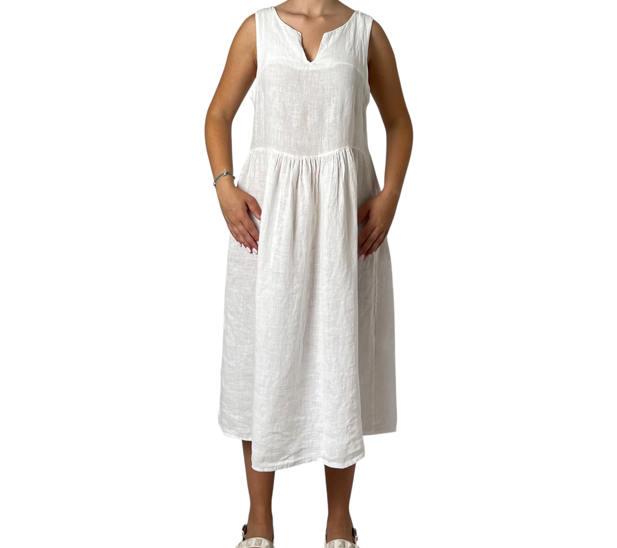 Abito Midi Svasato in Lino con Scollo a V Donna  -  2191KA