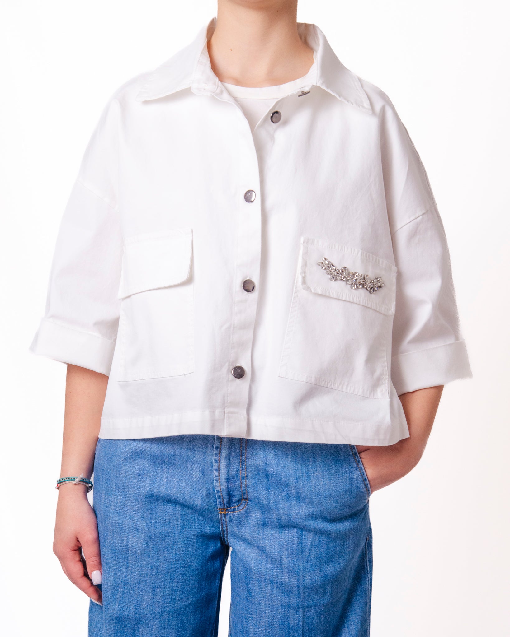 Giacca overshirt cargo con dettaglio gioiello Donna  -  82226V