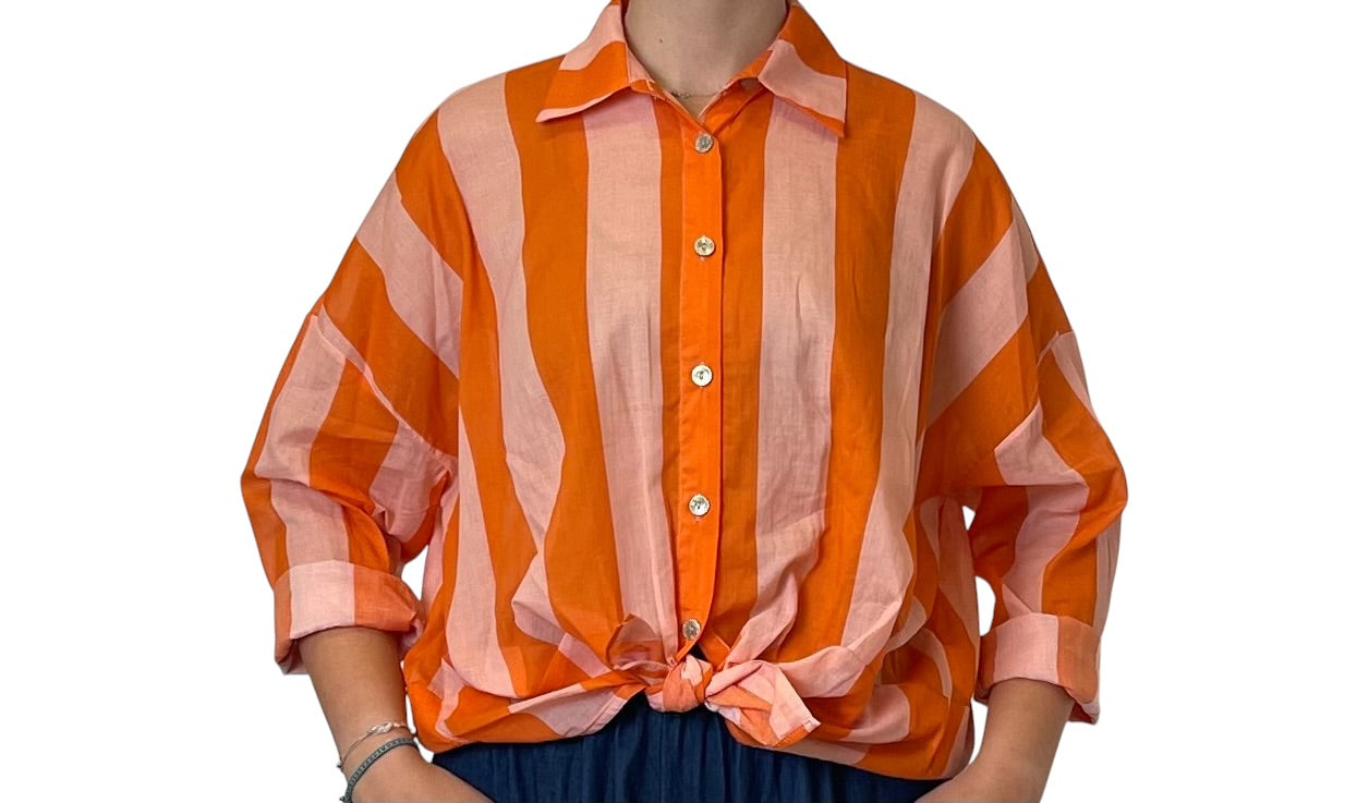 Camicia oversize a righe colletto classico Donna  -  81304V