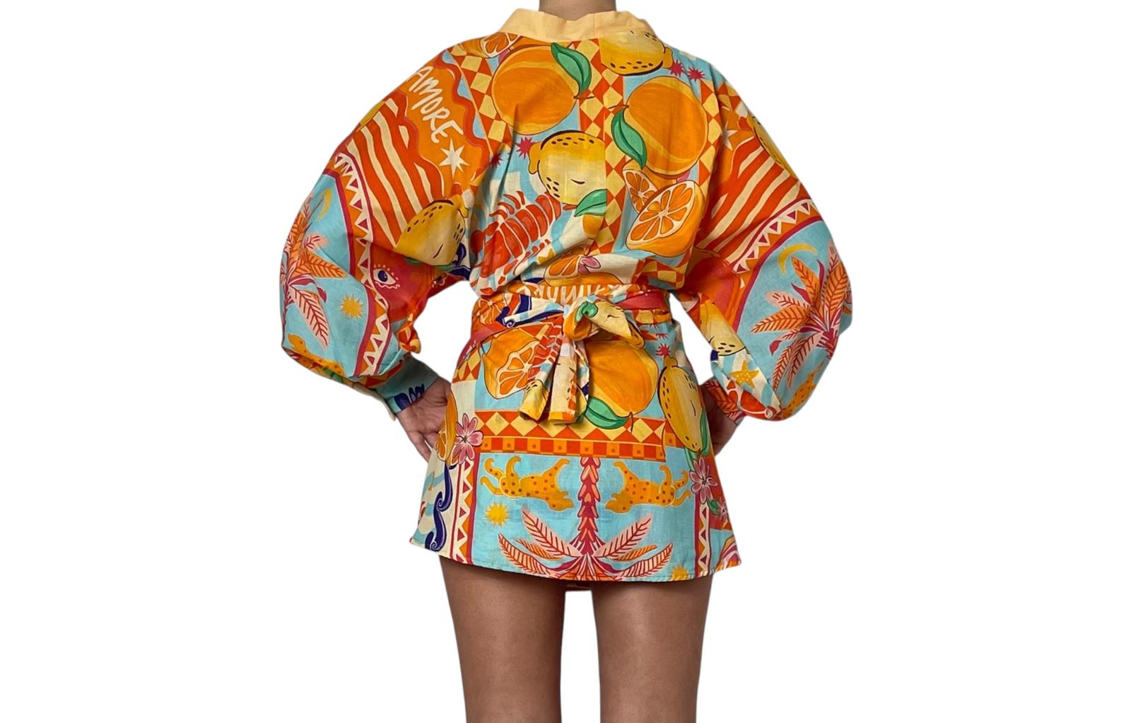 Abito Kimono Stampato con Cintura in Vita Donna  -  10897R