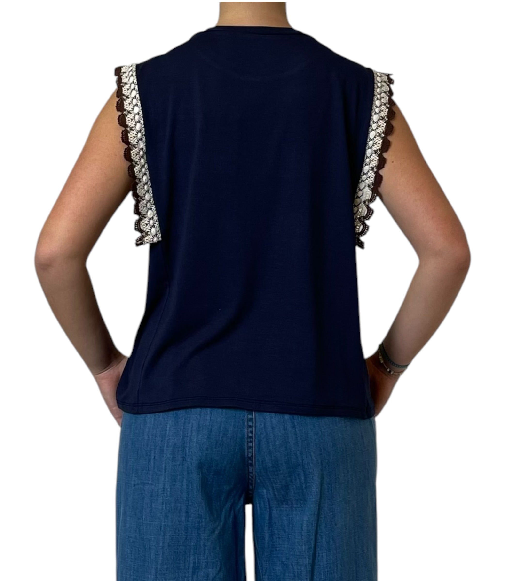 T-shirt Smanicata con Inserto Pizzo Donna  -  56241X