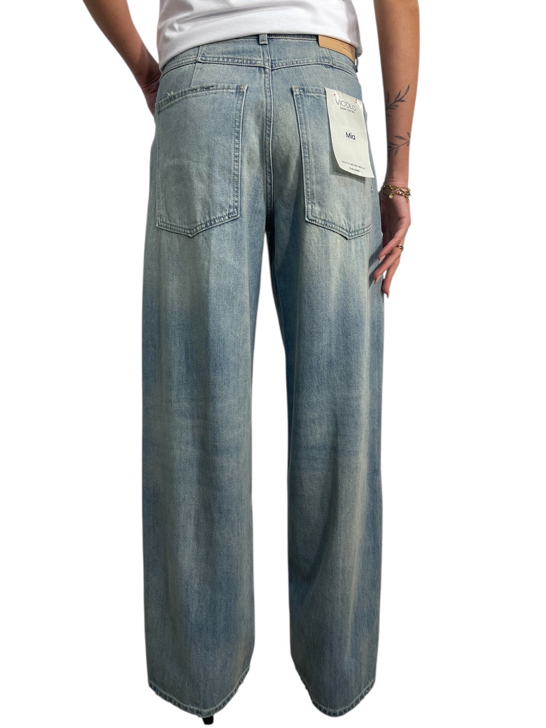 Jeans Mia wide leg vita alta delavè Donna  -  DAB5207