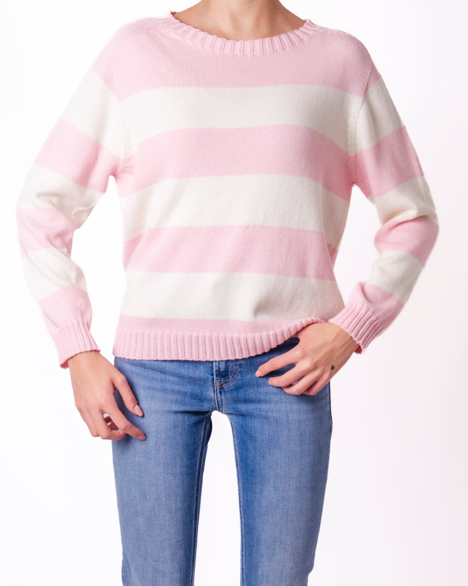 Maglione a Righe Larghe Scollo Tondo Manica Lunga Donna  -  82513KA
