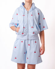 Coordinato felpa con cappuccio e shorts ricamo ciliegie Donna  -  7906V