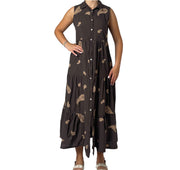Abito Lungo Smanicato con Stampa Paisley e Gonna a Balze Donna  -  9410KA
