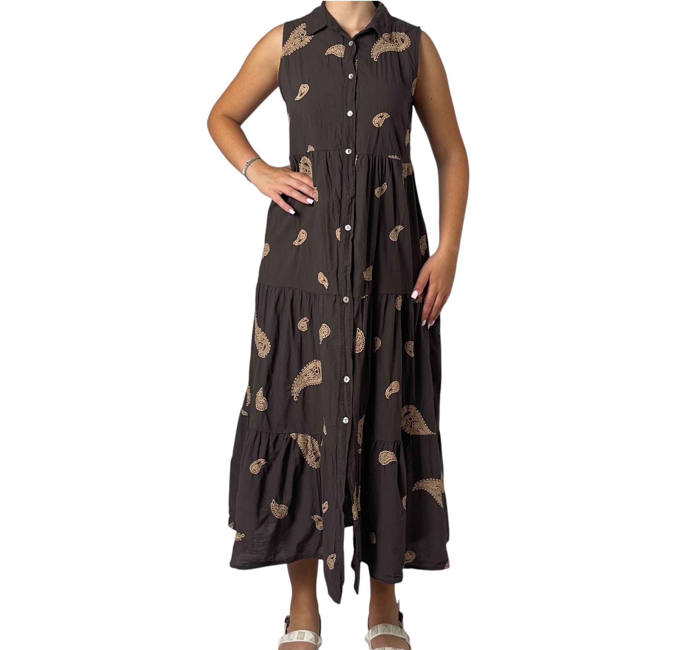 Abito Lungo Smanicato con Stampa Paisley e Gonna a Balze Donna  -  9410KA