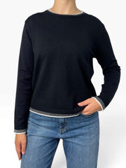 Maglia girocollo bordi a contrasto Donna  -  31747KA