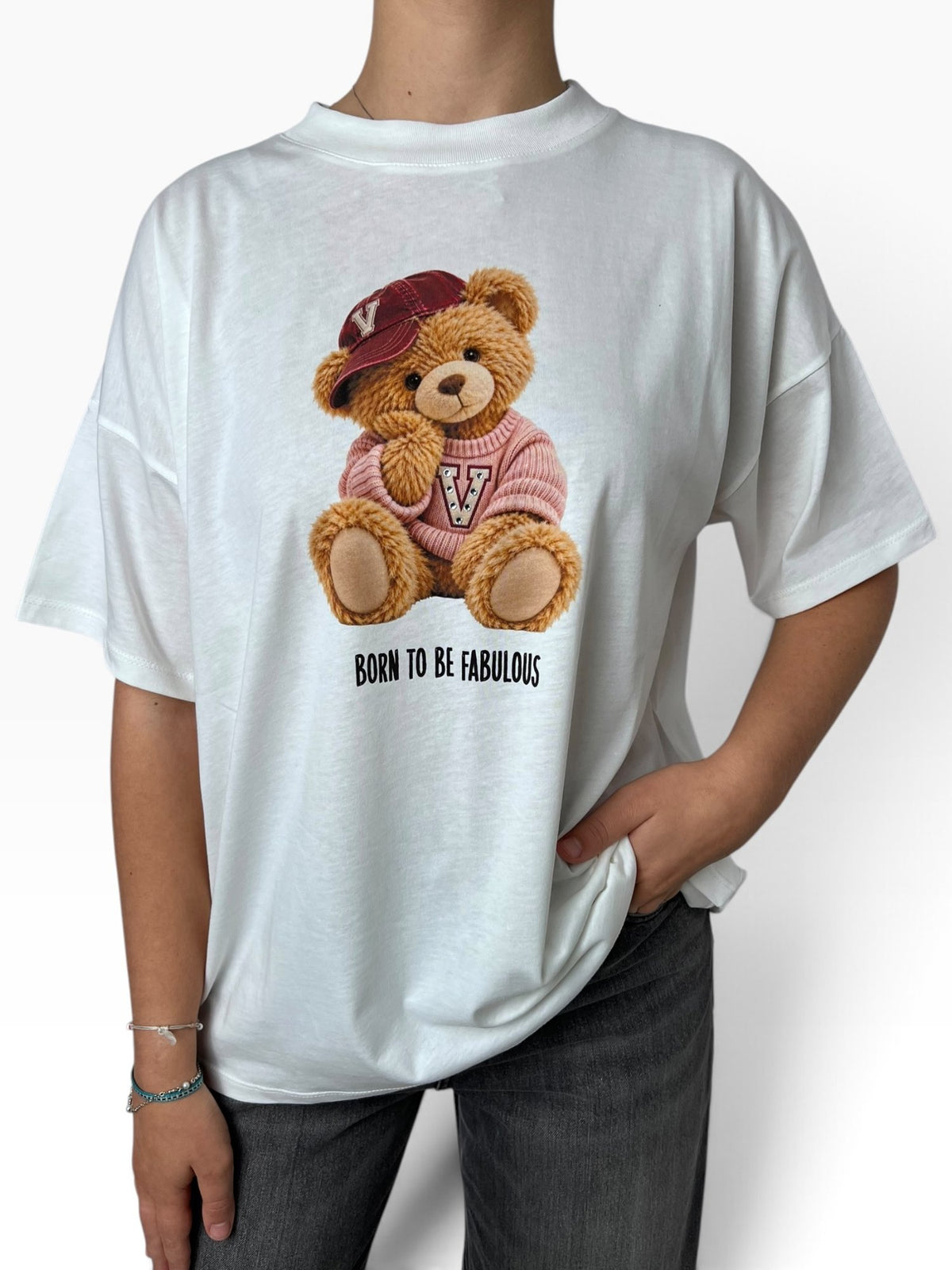 T-shirt oversize orsetto con cappellino Donna  -  RAC0444