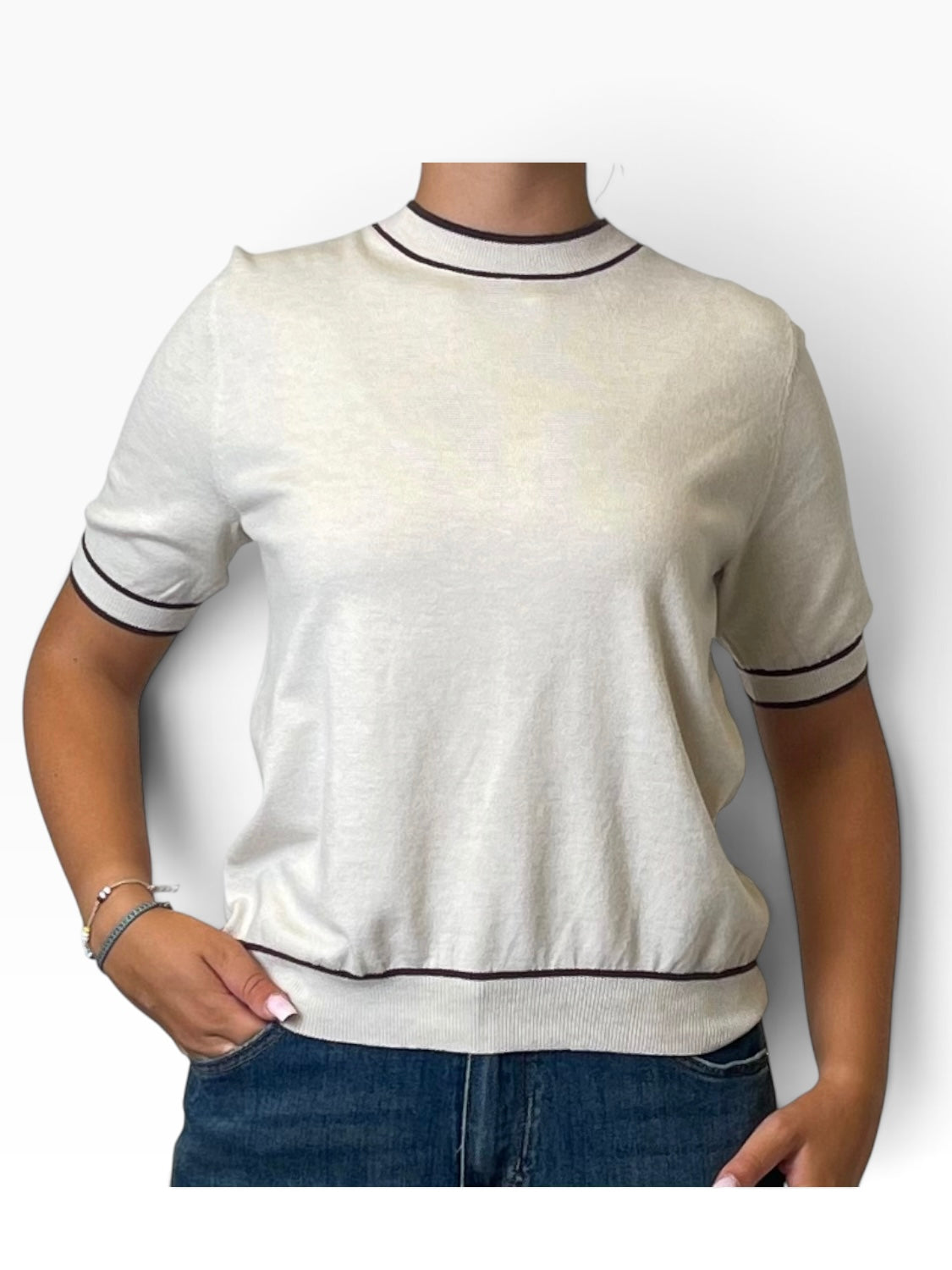 Maglia manica corta profili contrasto Donna  -  6159KA