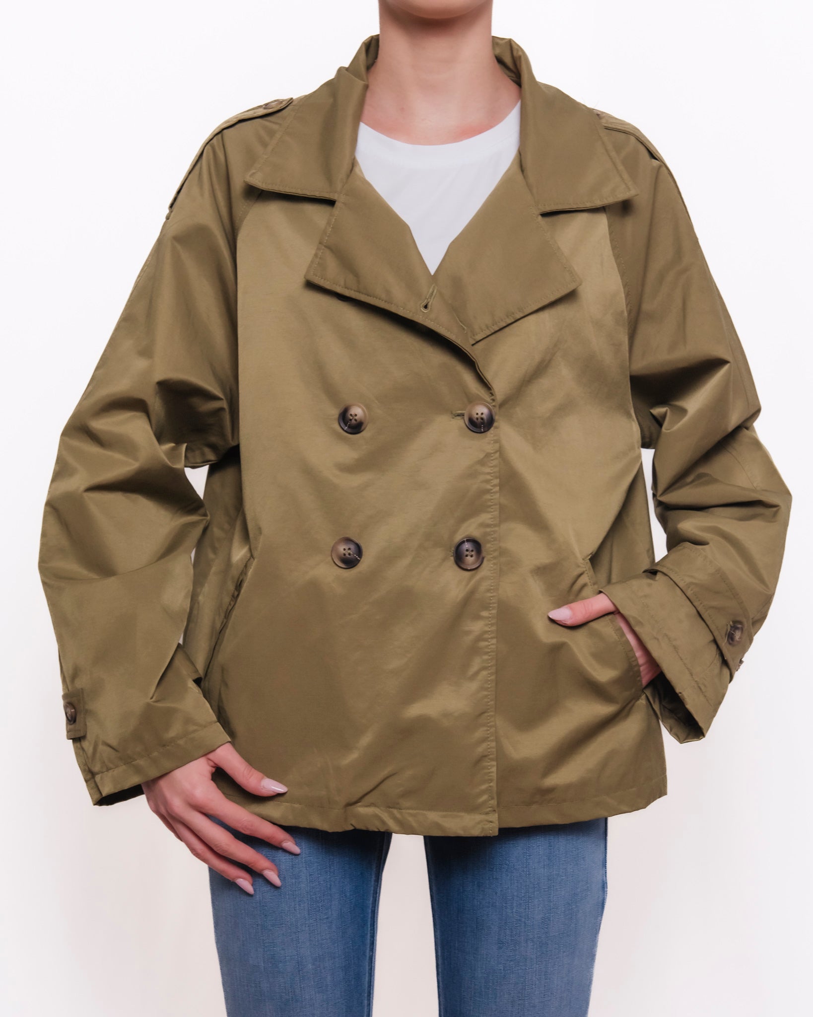 Trench corto doppiopetto con revers e spalline Donna  -  168832KA