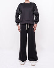 Tuta loungewear felpa e pantalone wide leg cuciture a contrasto Donna  -  6753V