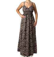 Abito Lungo con Spalline Sottili e Stampa Animalier Donna  -  01833EL