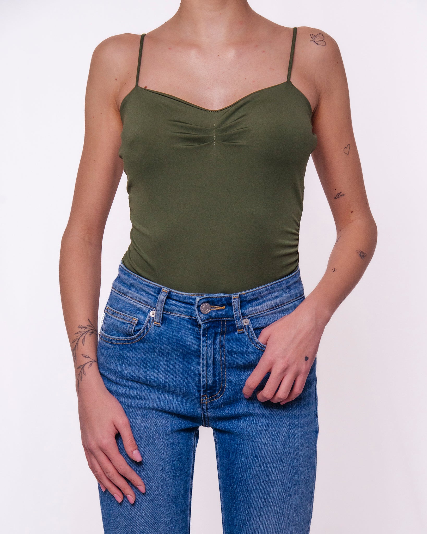 Body Aderente con Spalline Sottili e Drappeggio sul Décolleté Donna  -  39486BO