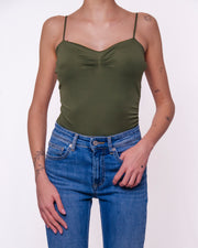 Body Aderente con Spalline Sottili e Drappeggio sul Décolleté Donna  -  39486BO
