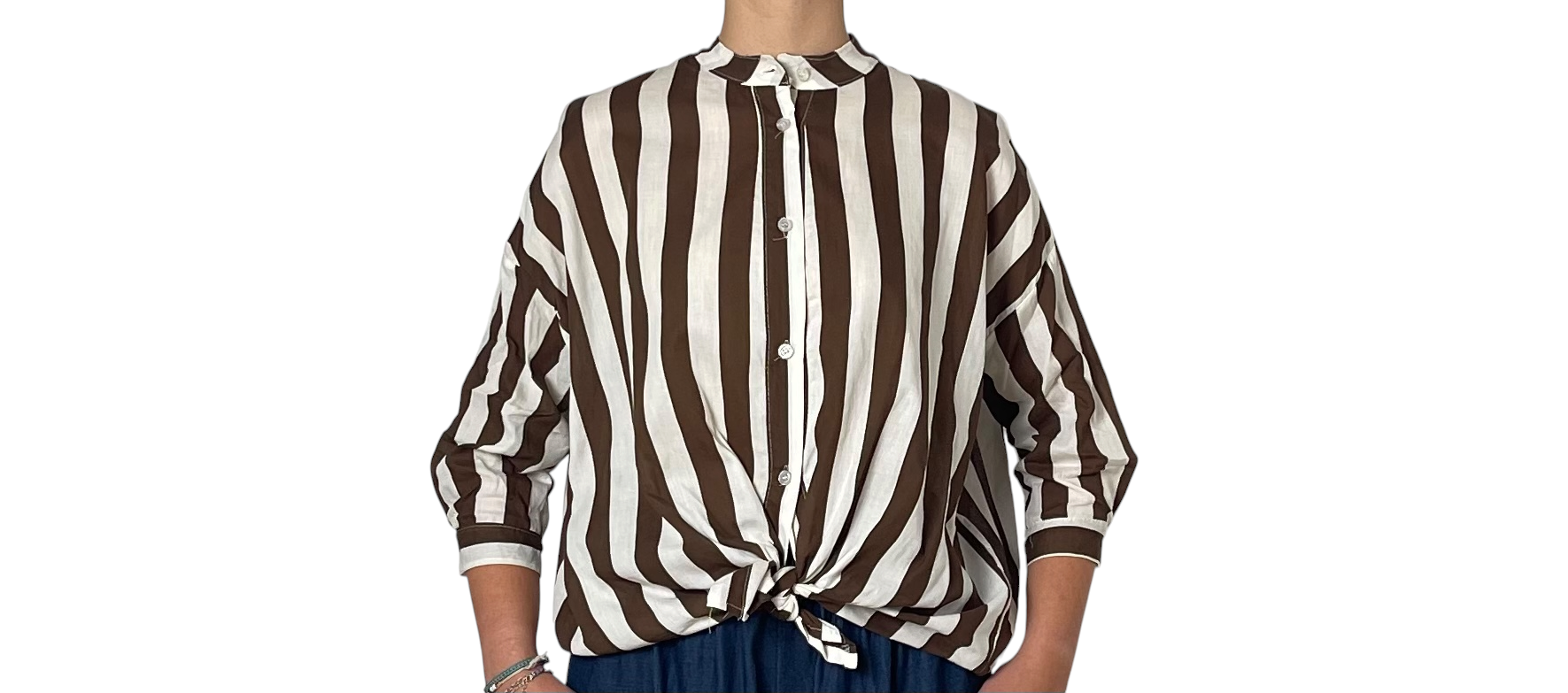 Camicia a Righe con Annodatura Frontale Donna  -  164R