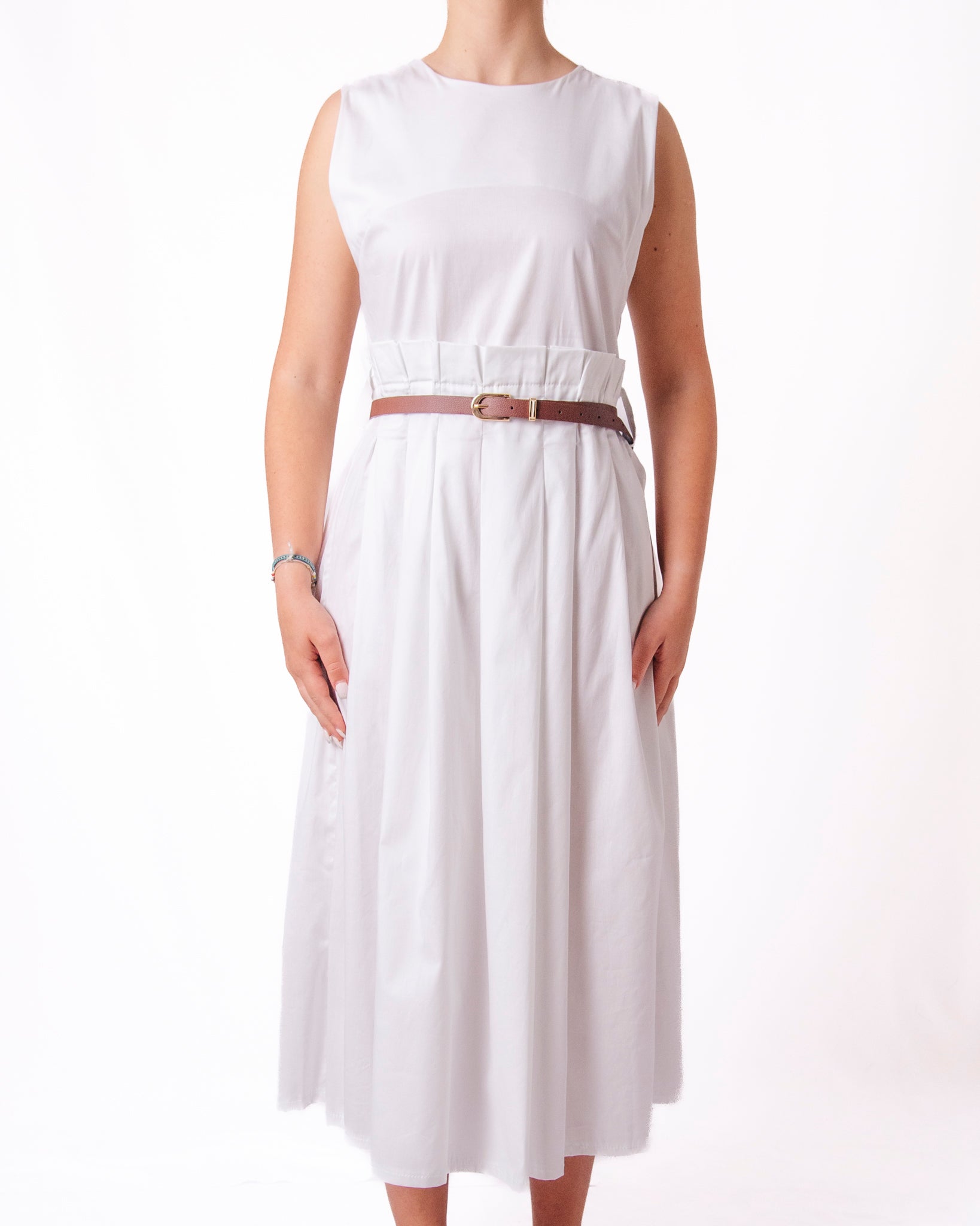 Abito midi senza maniche girocollo gonna a pieghe Donna  -  88057UP