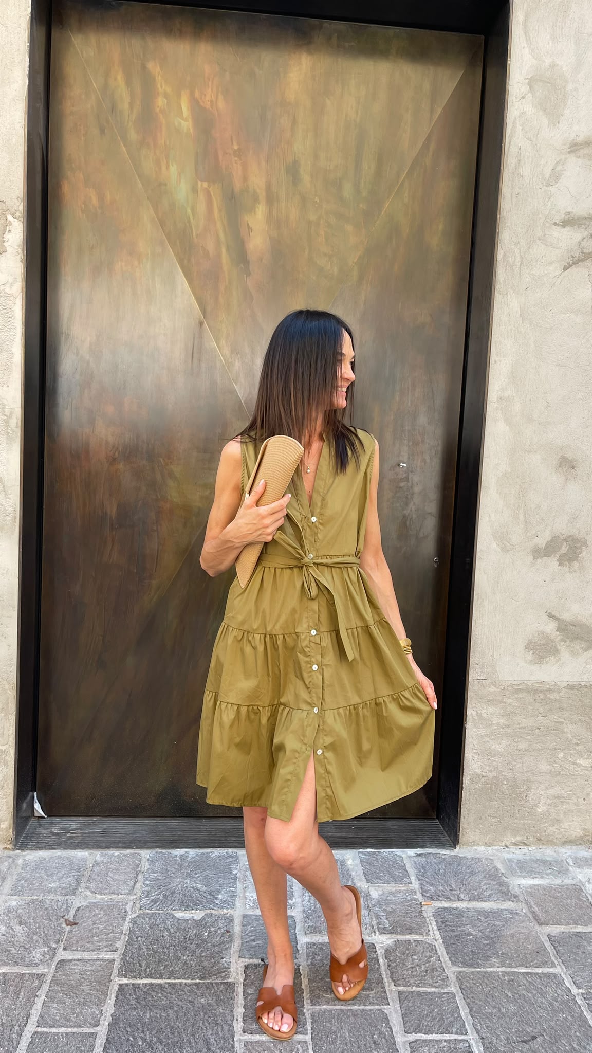 Abito Midi Smanicato con Scollo a V Donna  -  9323KA
