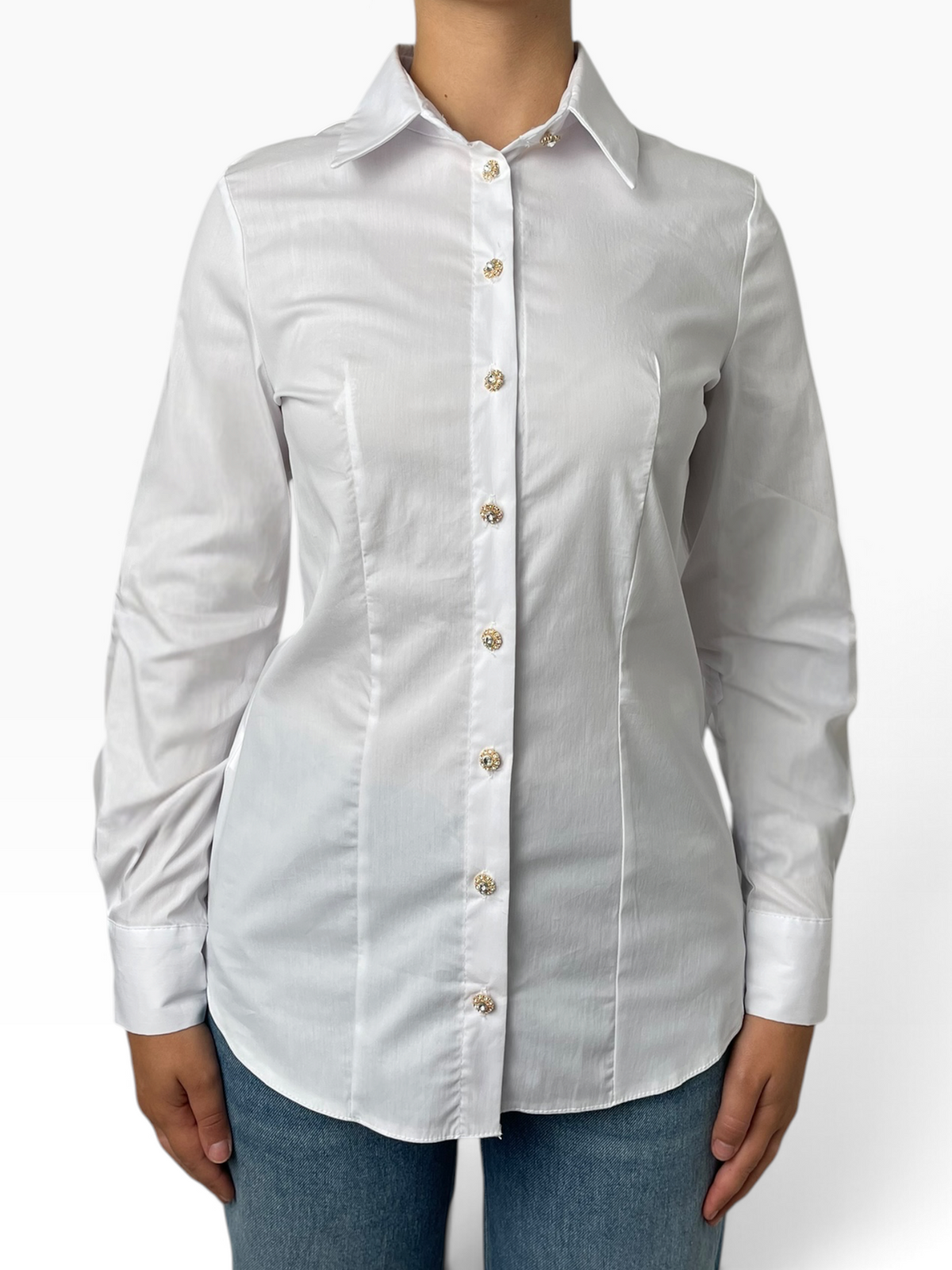 Camicia sciancrata con bottoni gioiello Donna  -  PP459T6