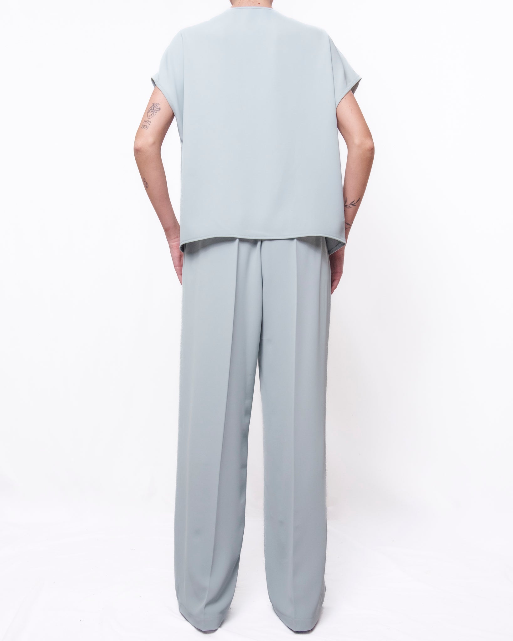 Completo Coordinato Top Manica Corta e Pantalone Wide Leg Donna  -  30621