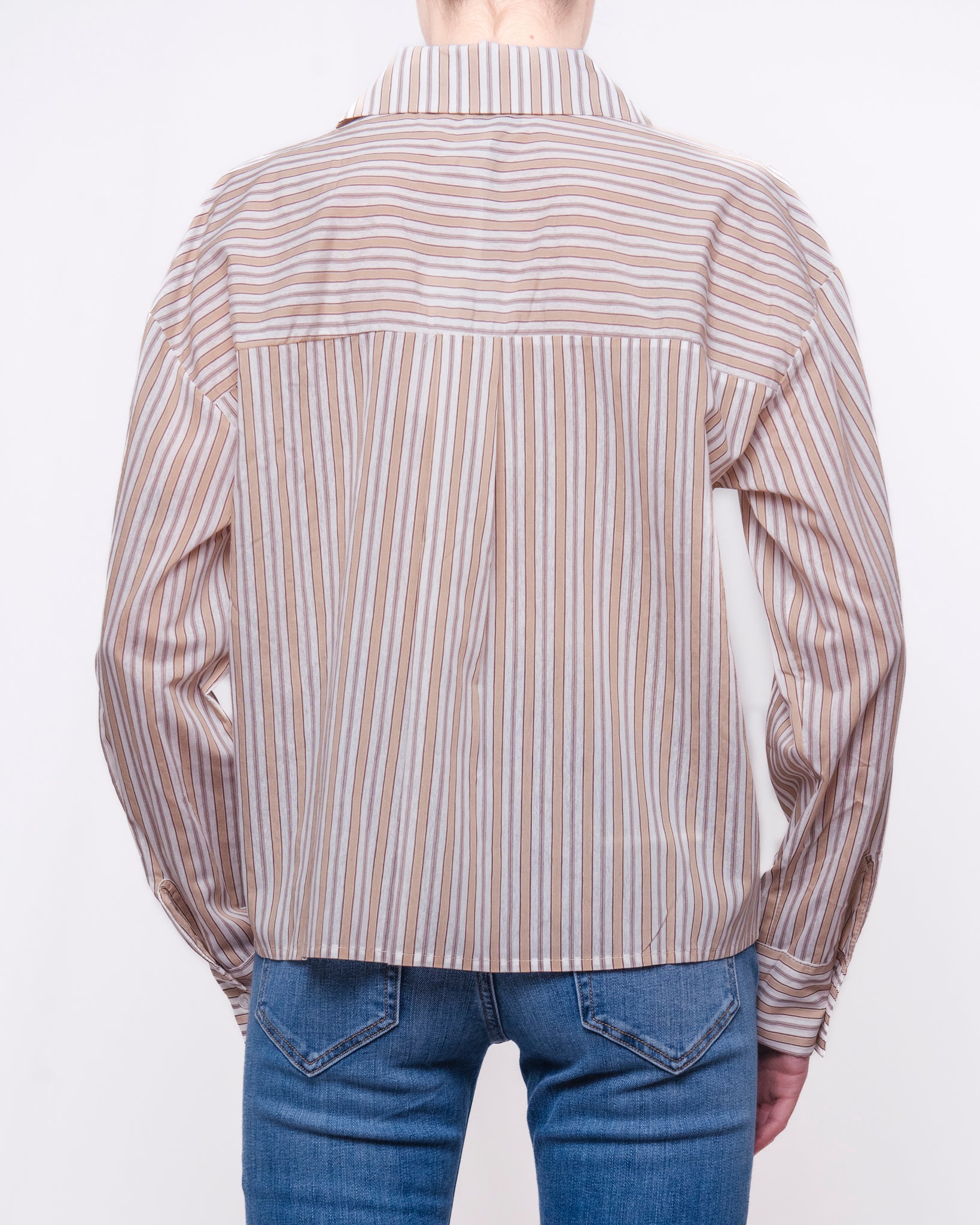 Camicia a Righe Manica Lunga con Ricamo e Tasca Donna  -  C81667PY24