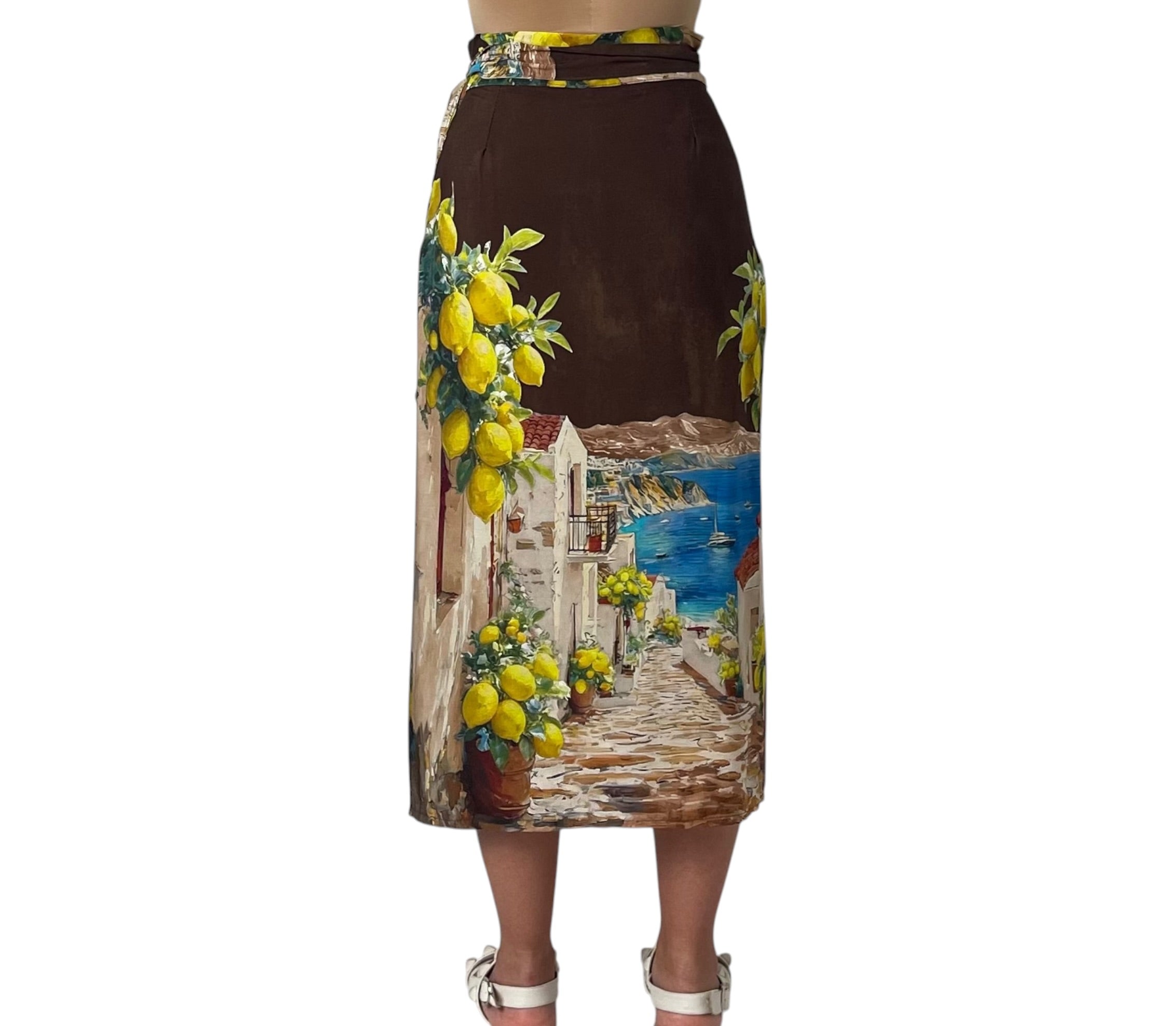 Gonna Midi a Pareo con Stampa Paesaggio di Limoni Donna  -  26272KA